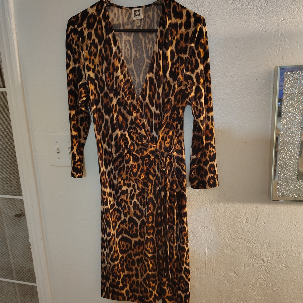 Anne Klein Brown Black Long Sleeve Sheath Dress